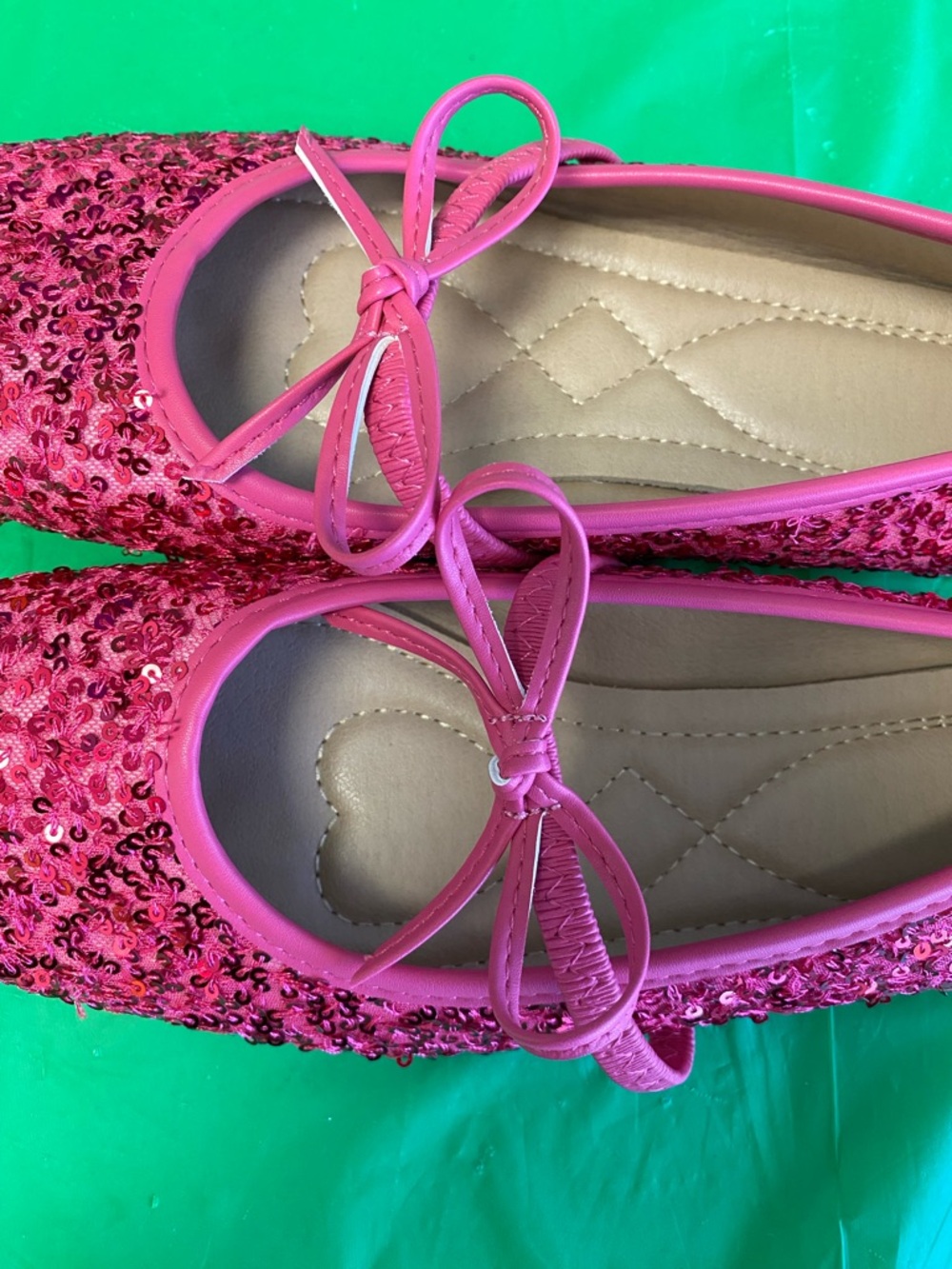 Girls' Sequin Ballet Flats in Hot Pink - Picture 2 of 4